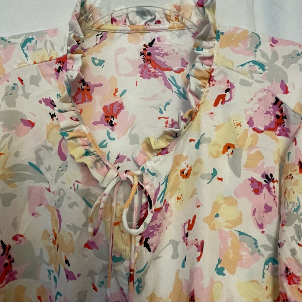 Chic Pink and Yellow Ruffled Long Sleeve Blouse - Picture 4 of 6